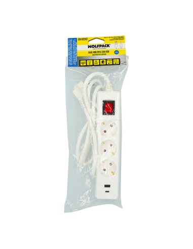 Base Múltipla 3 Tomadas Schucko e 2 USB com Interruptor