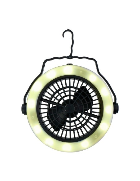 Luz y ventilador a pilas con 12 LEDs y gancho