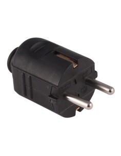 Schuko Plug 2P+T 16A 250V Straight Output Black