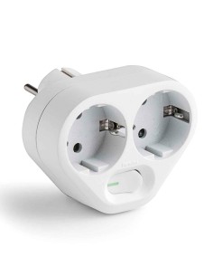 Adaptador de parede 2 tomadas Schuko com interruptor IP20 branco