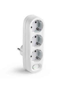 Adaptador branco IP20 Schuko 3-Posições com Interruptor
