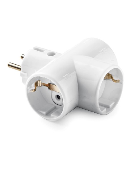 Adaptador triplo schuko 2p+t 16a 250v branco retrátil