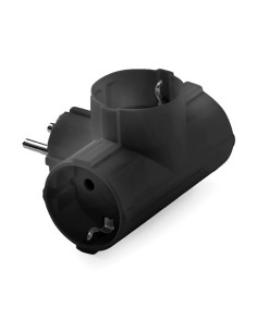 Black Retractable Triple Schuko Adapter 16A 250V