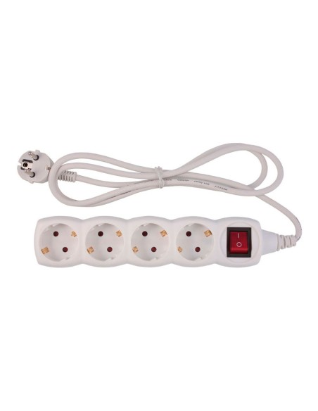 Base múltipla 4 tomadas schuko 16a 250v branco cabo 1.5m com interruptor