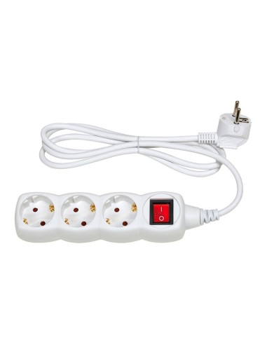 Multiple Socket Base 3 Outlets Schuko 16A 250V White 1.5m With Light Switch