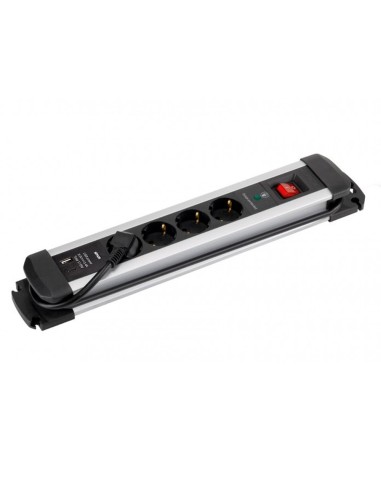 Base múltipla 4 tomadas schuko 16a 250v cabo 1,5m com usb e interruptor