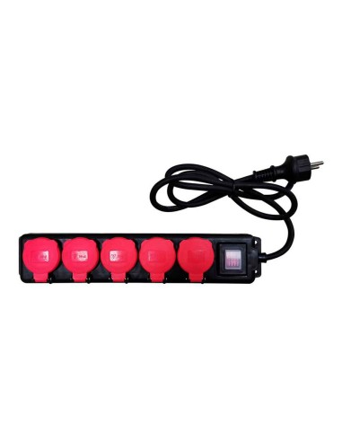 Base multiple IP44 5 prises schuko 1,4 m avec interrupteur noir rouge