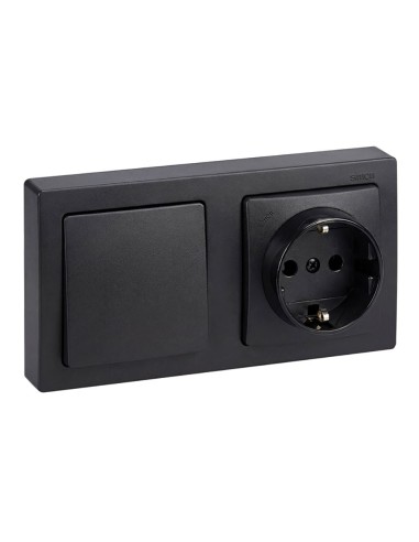 Surface Mount Schuko 2P+T Base with 16A 250V Switch IP20 Graphite Retractable