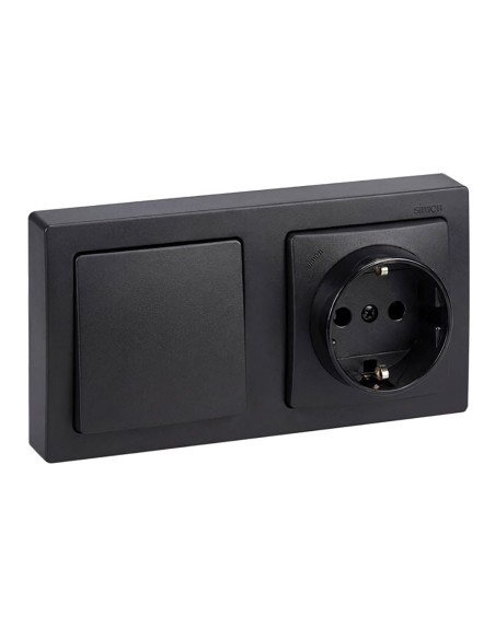 Surface Mount Schuko 2P+T Base with 16A 250V Switch IP20 Graphite Retractable