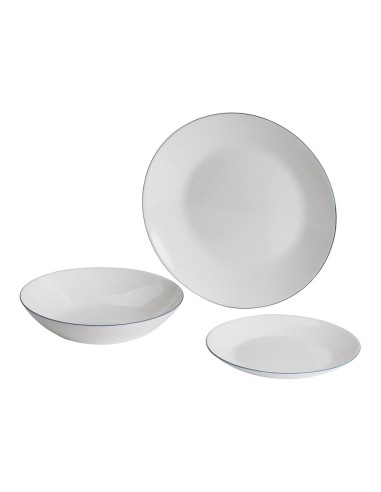 Aqua White Tableware with Blue Rim 12 Pieces