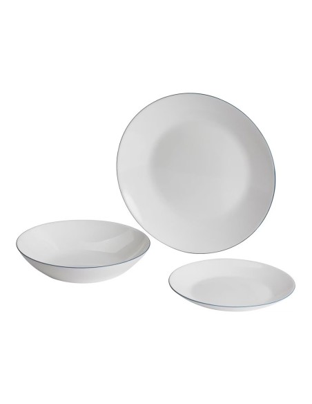 Aqua White Tableware with Blue Rim 12 Pieces