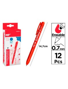 Red Erasable Pen 0.7 mm with Rubber 12 pcs