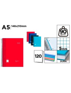 A5 Spiral Notebook with Hard Cover 120 Pages Graph Paper 5 mm