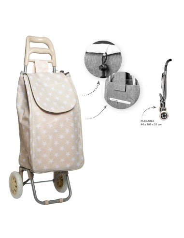 Chariot pliable beige avec étoiles 44 x 21 x 100 cm
