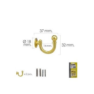 Gancio Latonado Atornillabe 37 mm Con tasselli e viti (Blister 2 pezzi) 05391000