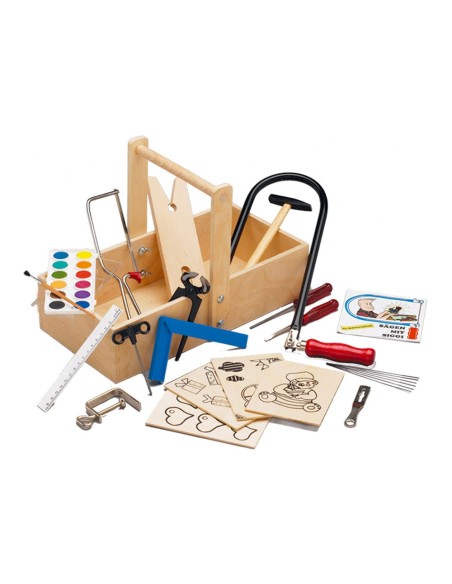 Children's Tool Box for Carpentry and Marquetry with Workbench