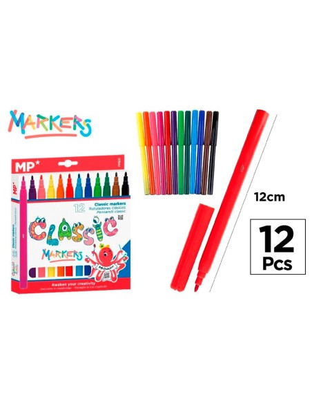 Stylos-feutres classiques colorés 12 pièces blister