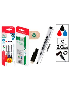 Whiteboard marker with integrated eraser 2 mm red blue black