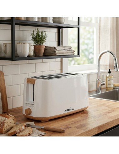 Eume Toaster 1400W Weiß/Eiche 7 Stufen 2 Schlitze