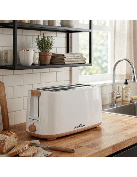 Eume Toaster 1400W Weiß/Eiche 7 Stufen 2 Schlitze