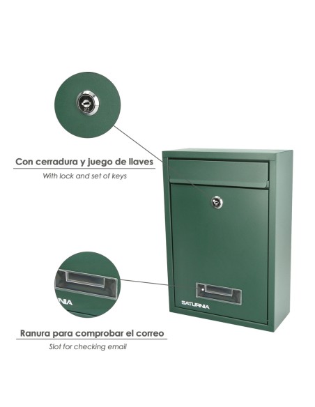 Cassetta postale quadrata verde 26x9x31 cm