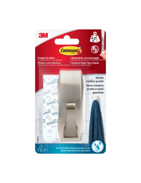 3M Command Bathroom Hook with Nickel Finish and Adhesive Strips, Large 2.2 kg