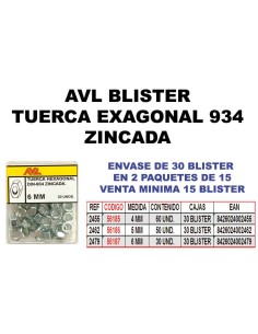Tuerca hexagonal AVL BLISTER 4 mm zincada 2455
