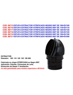 Black Vitroglaze Extractor 850° Ø200 mm EV200