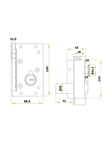 T/DORCAS Left Security Handlock Lock 29x50mm Rotating Sleeve