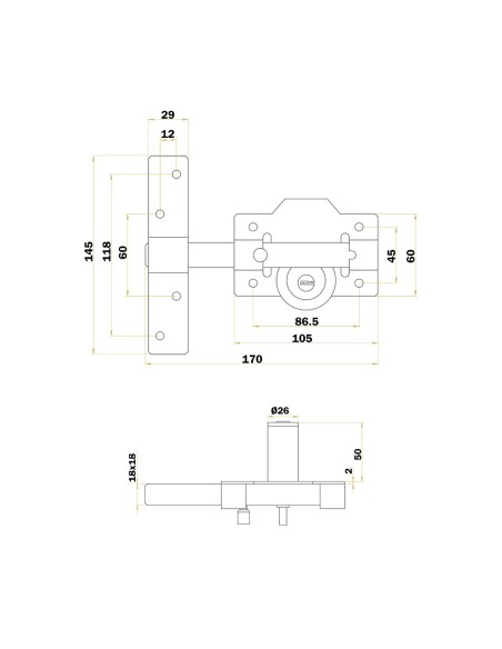 Fac Type Gray Double Security Handlock 26x50mm