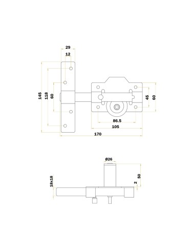 Serrure T/FAC Gris Sécurité Handlock 26x50mm
