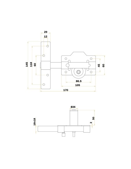 Serrure T/FAC Gris Sécurité Handlock 26x50mm
