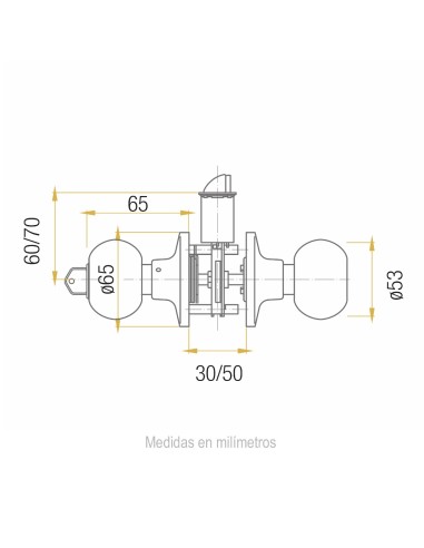 Office Round Brass Shiny Handlock 65mm