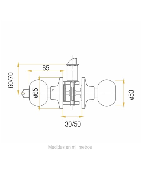 Office Round Brass Shiny Handlock 65mm