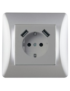 Einbaustromanschluss mit Rahmen 2USB Titan Onlex