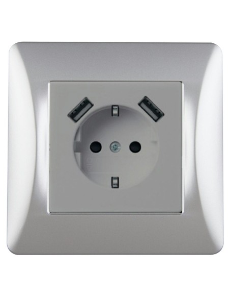 Encastrer prise de base avec cadre 2USB titane Onlex