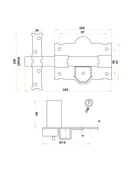 Cerrojo Sicurezza T/FAC Cromo 27x50mm Handlock