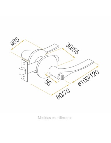 Handlock Bathroom Knob Handle 65mm Brass Bright