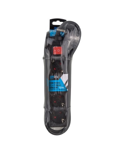 Onlex 4-socket base with illuminated switch black cable 3m