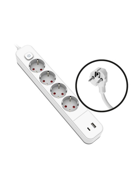 Base Onlex Polypropylène 4 Prises 16A USB Type-C Câble 1,5m