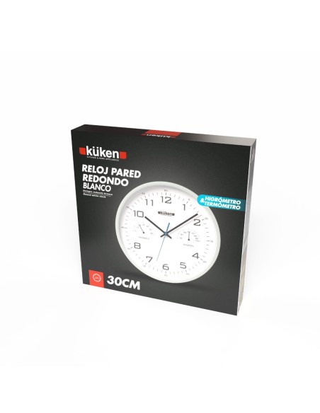Kuken wall clock hygrometer thermometer white round 30 cm