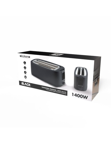 Plastic Toaster 4 Pieces 1400W Matte Black