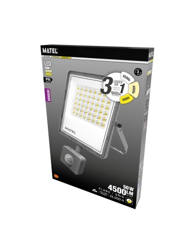 Proyector LED Plano Sensor MATEL Gris 50W 3CCT