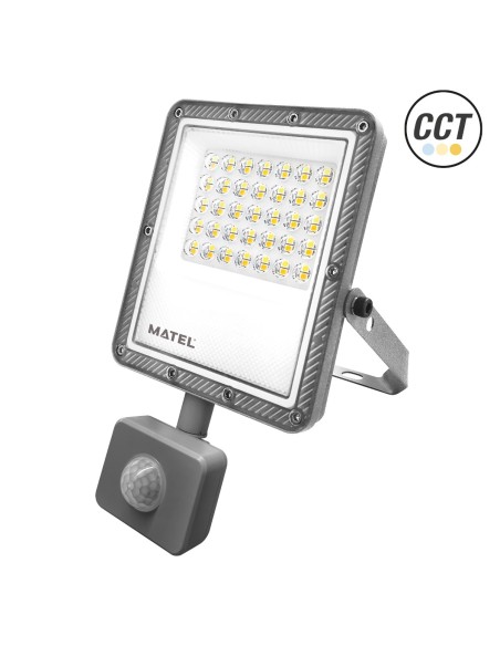 Projetor LED Sensor Plano MATEL Cinza 30W 3CCT