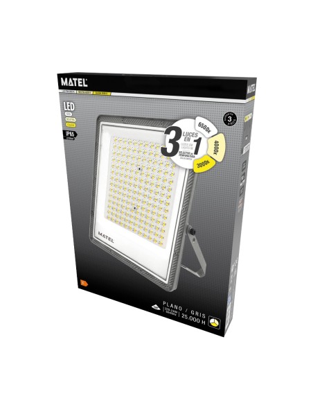 Flat MATEL Grey LED Projector 200W with CCT Selector