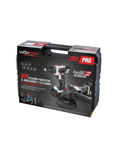 Worgrip 20V Percussion Drill and Grinder Kit with 2 Batteries