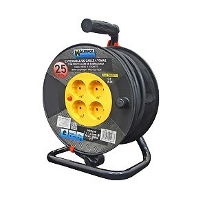 Extensible Industrial 4 Steckdosen 25 Meter 3 x 1,5 mm mit Schutz Überlast 19020015