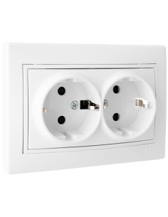 Double socket base 2P+TT shutter 16A 250V white