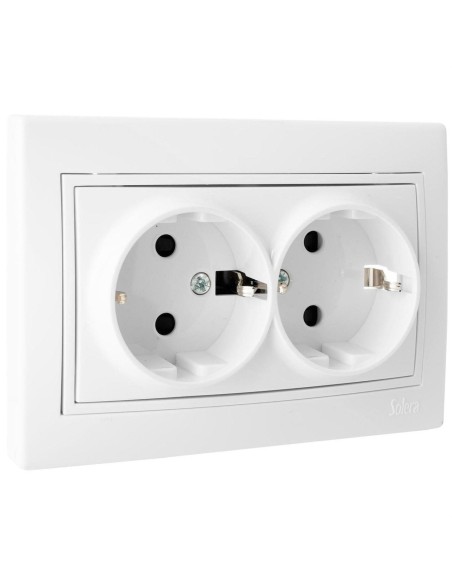 Double socket base 2P+TT shutter 16A 250V white