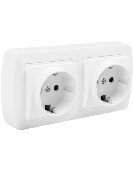 Prise murale fixe double 2P+T 16A 250V blanc